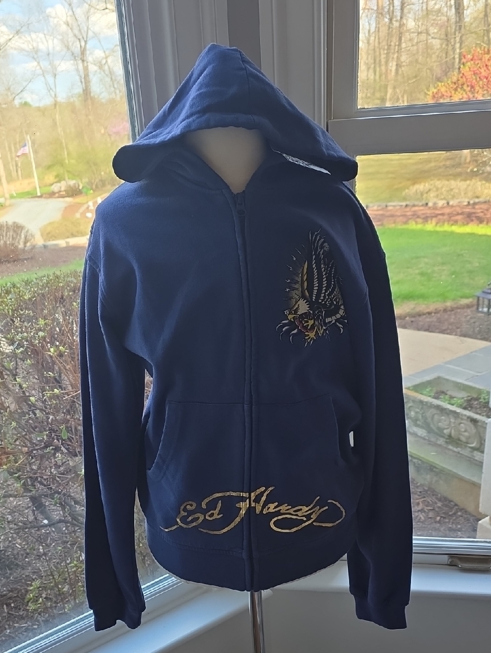 Ed Hardy Navy Hooded Eagle Vintage Tattoo Zip-Up